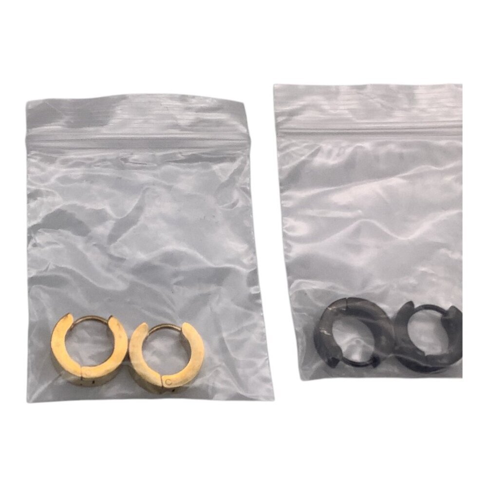 Stainless Steel Men's Classic Huggie Hoop Earrings Set Black Gold Silver - Picture 5 of 5